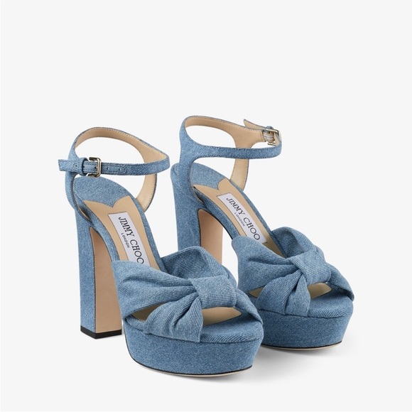 Like new JIMMY CHOO Heloise 120 Knotted Denim Platform Sandals $995 36.5 - Picture 1 of 13